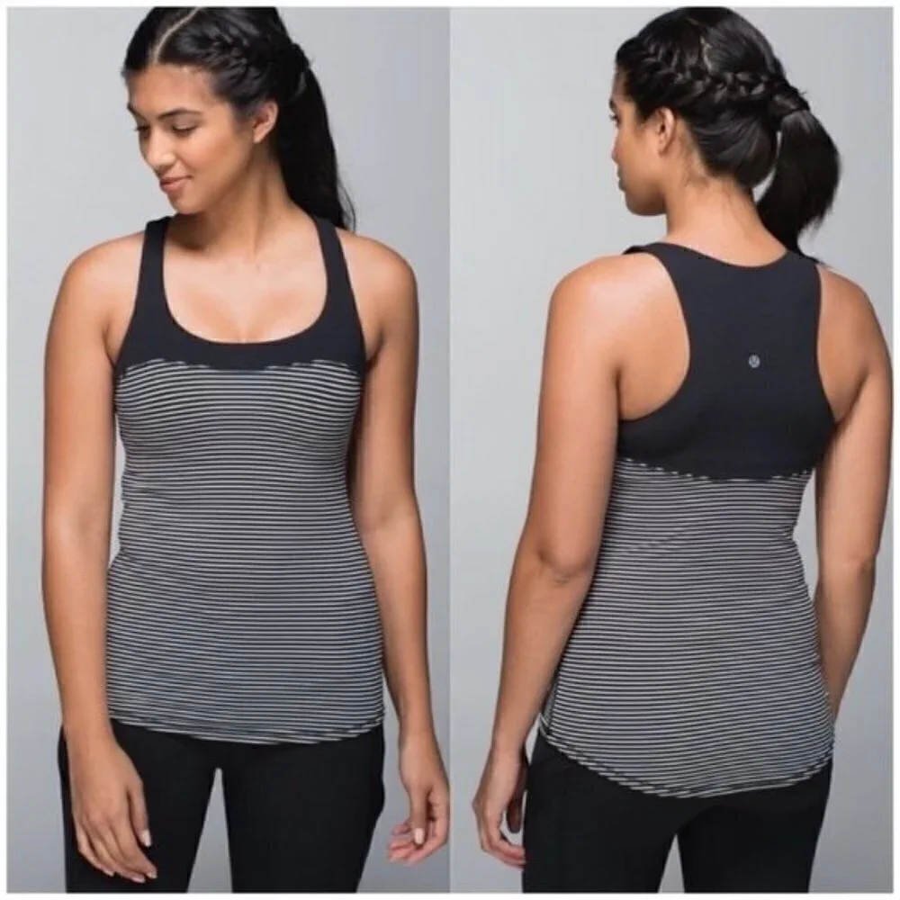 Lululemon‎ Run: First Base Black & White Stripe Athletic Tank Top 4